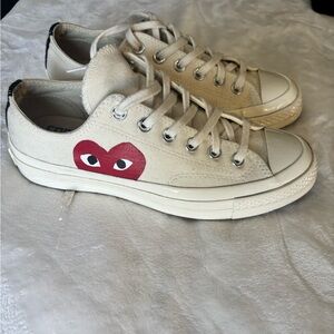 Cream Sneakers with Red Heart Design